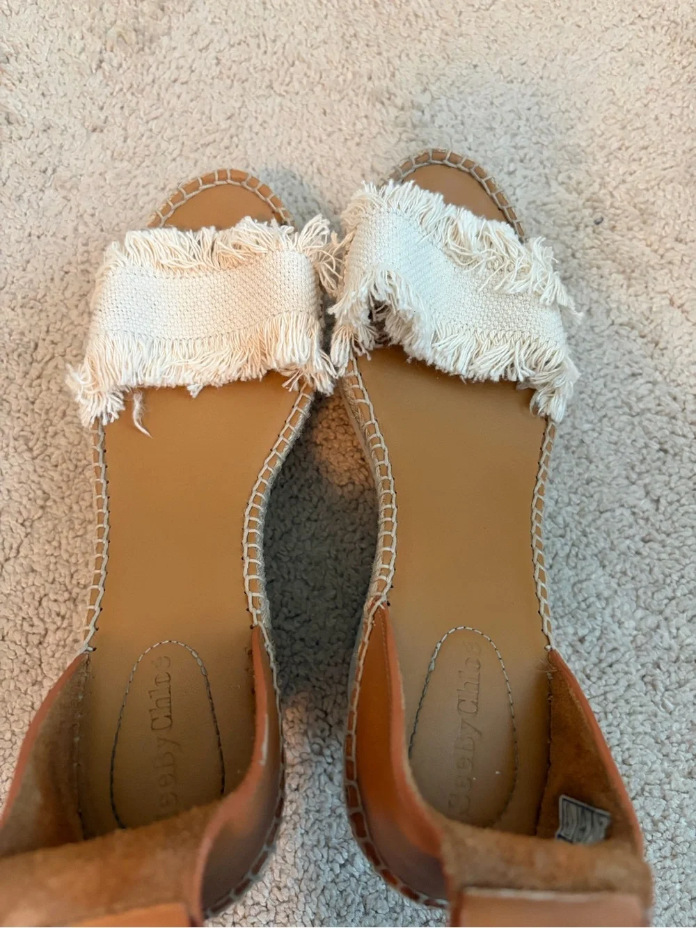See By Chloe Glyn Frayed Wedge Sandals Espadrilles Natural Size 42 US 11 / 11.5‎